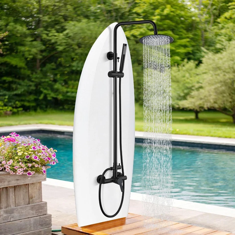 Outdoor Shower Fixtures SUS304 Stainless Steel Rain Shower Kit Faucet High Press - Image 2 of 4