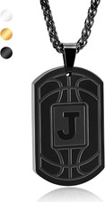 Stocking Stuffers Basketball Initial Necklace for Men Boys Teen Kids Dog Tag Sta
