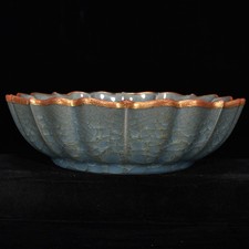 10.6" China Old Retro Porcelain Song Guan Kiln Marked Ice Crack Gilt Brush Wash