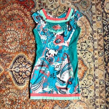 Teal Paisley Floral Sleeveless Dress Cheongsam Qipao Embroidered Frog Button S