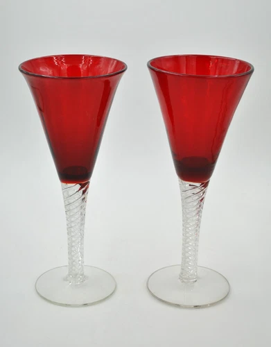 Pair of Vintage Blenko Glass Wine Goblets - Design #70G - Ruby