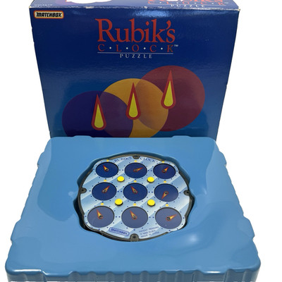 Vintage Rubiks Clock Puzzle Matchbox 1988 Brain Teaser In Box w/Instructions