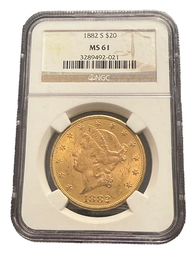 US 1882S Gold $20 20 Dollars NGC MS61 Double Eagle Liberty Head