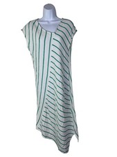 Tahari Women Asymmetrical Striped Linen Blend Midi Dress Green White size Medium
