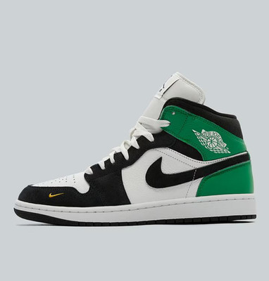Jordan Air 1 Retro Mid SE in Summit White / Black / Lucky Green / Gold