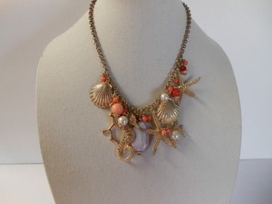 Authentic Tommy Bahama Chunky Sea Life Gold Plated Coral & Melon Accents Necklace 22"L