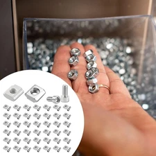 50 Pieces Sliding T Nuts with Screws Metal Slot Nuts for Machinery Frame