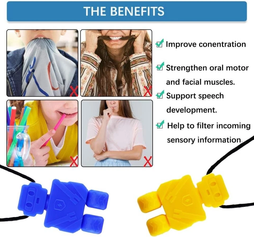 Paquete de 5 collar de masticación sensorial oral, herramienta de masticación sensorial motora, para más de 3 viejos con... Foto 3 de 4