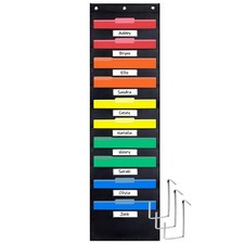 10 Pockets Storage Pocket Chart with 10 Nametag Pockets, Hanging Wall File Or...