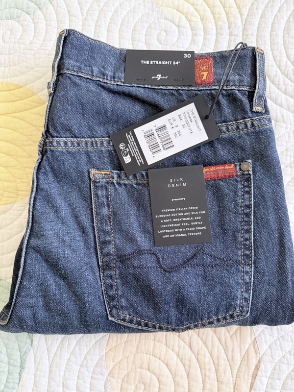 7 For All Mankind Men’s Straight Fit Silk Denim Jeans Dark Wash Mid Rise 30