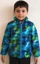 Lands’ End Kids Unisex ThermoPlume Jacket Blue Galaxy Space NWT Small 6-7