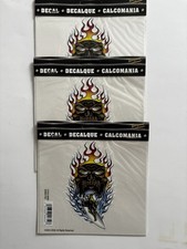 Flaming Skull and Surfer Vinyl Die-Cut Decal from Elegant USA Set of 3 - NOS
