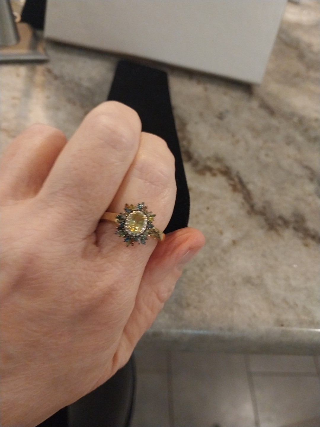 Premium Sava Sphene, Multi Diamond (Natural & IR) (0.35 cts) Sunburst Ring in Ve