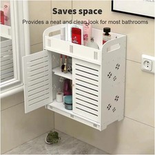 White Bathroom Small Cabinet Floating Wall Mounted Double Door Storage Cupboard