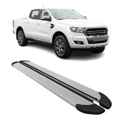 Marchepieds Latéraux pédale pour Ford Ranger T6 2012-22 DoubleCab Argent Alu 2x - Photo 1/4