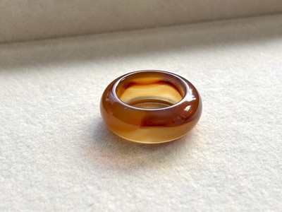 US 7.5 Amber Banded Agate Ring Ribbon Striped Thumb Ring 18mm