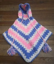 Homemade Toddler Crochet Hoodie Poncho, Blue-White-Blue