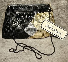 Vintage Black Silver Gold Sequins Zippered Evening Bag Purse Chain Strap NWT