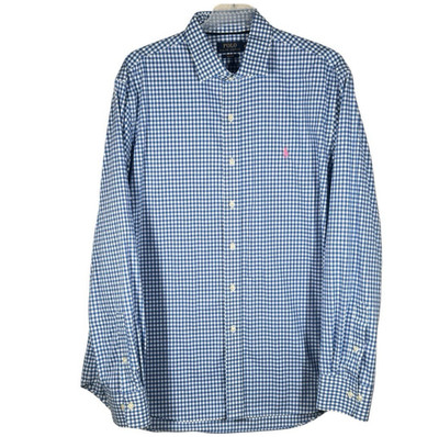 Polo Ralph Lauren Kariertes Hemd XL 52'' Brustumfang Blau Weiß Langarm Bügelfrei