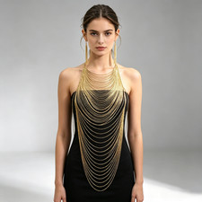 Women's Gold Body Chain Harness Layered Chest Jewelry Festival Rave Beachwear