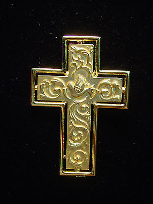 "JJ" Jonette Jewelry Bright & Matte Gold Pewter DOVE Cross Pin