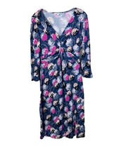 Boden Twist Front Printed Jersey Dress V Neck Floral Sz 8L Blue Pink Multicolor