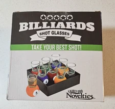 BILLARD'S Shot Glasses by Fairly Odd Novelties 1 Ounce Shot Glasses Nine Glasses