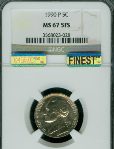 1990 P JEFFERSON NICKEL NGC MS67 FS FINEST GRADE RARE .