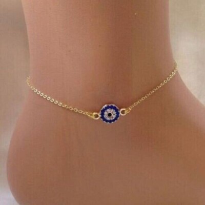 14K Yellow Gold Finish 2 CT Round Lab Created Sapphire Women B'day Gift Anklets