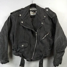 Vintage EAST WEST Womens Medium Black Denim Bikers Lined Jacket