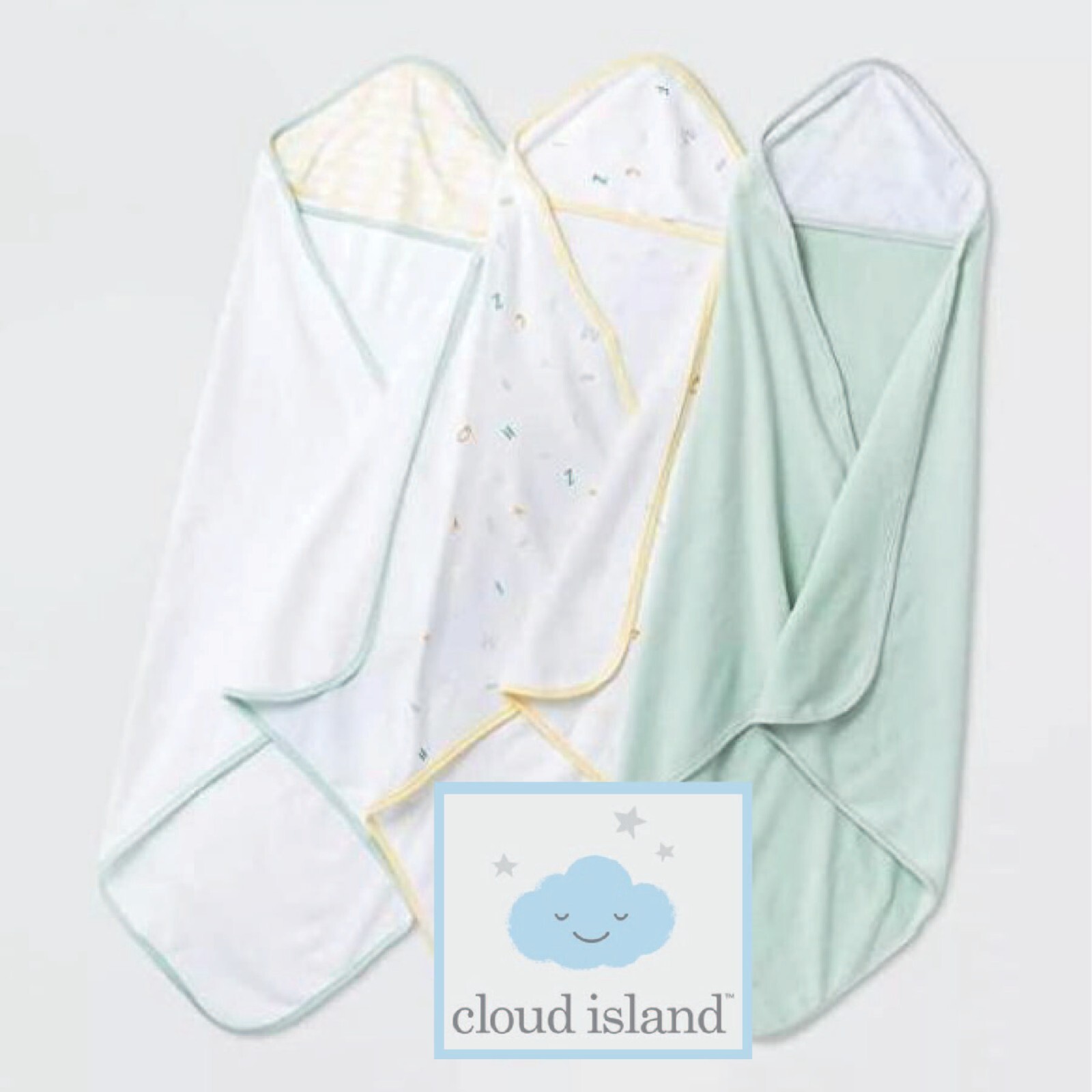 NEW! Baby Infant 3pk Hooded Bath Towel Set MINT Cloud Island from