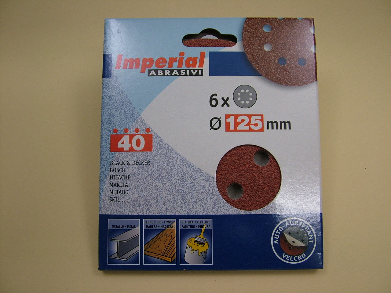 Sanding discs hook&loop random orbit sander 125mm pack 6, 40 grit,European made