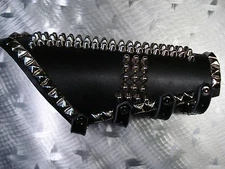 UPSIDE DOWN CROSS LEATHER STUDDED GAUNTLET. BLACK METAL (MDLG0309)...MIDNIGHT