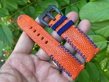 Orange Stingray Leather Watch Strap Band, Size 16mm 18mm 20mm 22mm 24mm 26mm