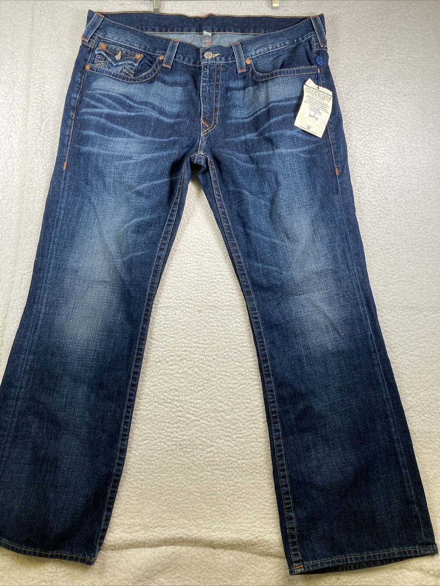 NWT True Religion Men's Boot Cut Blue Denim Baggy Jeans, Size 42
