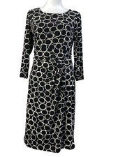 Ann Taylor Dress Womens Small Black Ivory Circle Ring Long Sleeve Wrap Work