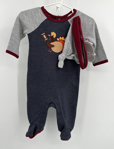 THANKSGIVING TURKEY FOOTBALL ONE PIECE OUTFIT & HAT Infant Boy 3 Months