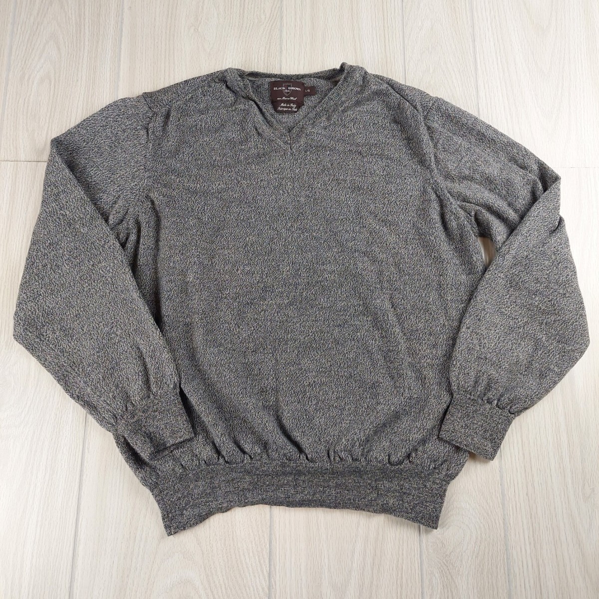 Black Brown 100% Merino Wool Sweater Mens Large V-Neck Pullover Gray Italy