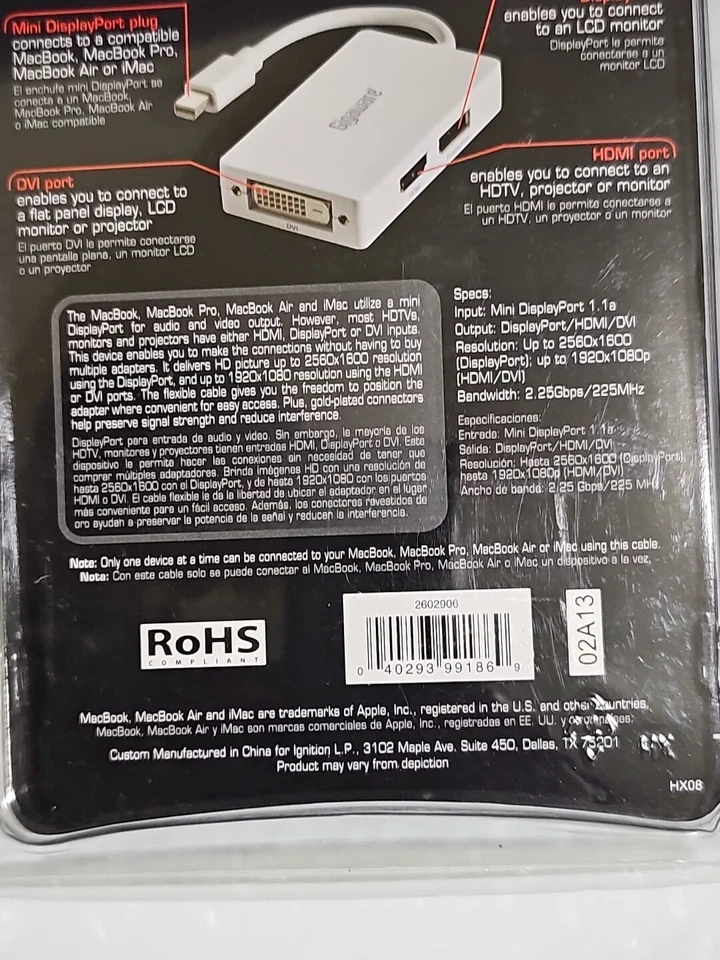 Gigaware Male to Female Mini DisplayPort To DisplayPort HDMI DVI Adapter - Image 4 of 4