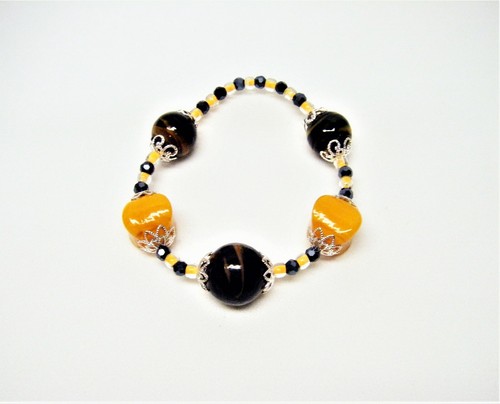 Chunky Bicone Shape Orange Luster w/Black Orange Swirl Glass Bead Neck/Brace/Ear - Picture 9 of 10