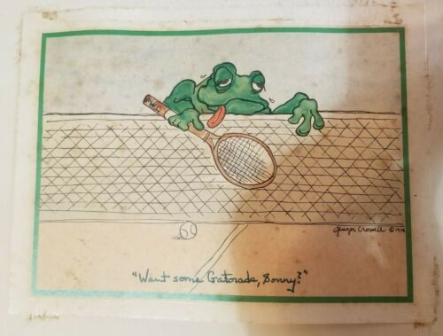 Vintage Ginger Crowell Frog Tennis "Want some Gatorade Sunny" Art Print  - Afbeelding 1 van 7