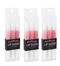 Lot 3 Hot Pink Glam & Beauty Ultra Shine Lip Gloss Makeup 3 Shades 9 Total Twist