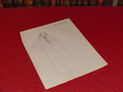 French Haute Couture Original Drawing Ancient Fashion Pierre Balmain 1952 -70