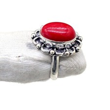 Red Coral Gemstone 925 Sterling Silver Statement Ring-Mother's Day Gift