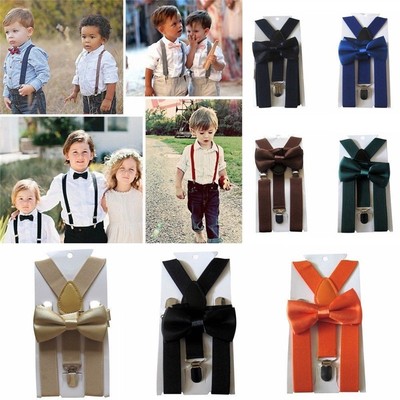 Matching Braces Suspenders and Luxury Bow Tie Set Kids Children Boy Girl Wedding