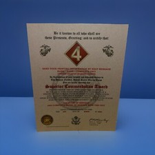 U.S.M.C. / FOURTH MARINE DIVISION ~ SUPERIOR COMMENDATION AWARD / CERTIFICATE