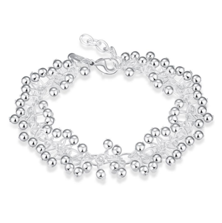 Womens 925 Sterling Silver Grapes Bead Ball Link Chain Bracelet BR445
