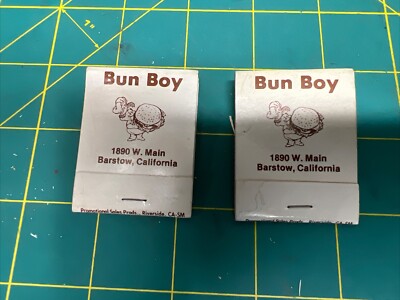 Nice! Vintage Bun Boy Barstow Pair 2 Matchbook Almost  Full Matches