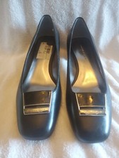 Etienne Aigner E-Renalda Black Leather Career Pumps Silver Buckle Size 7.5M