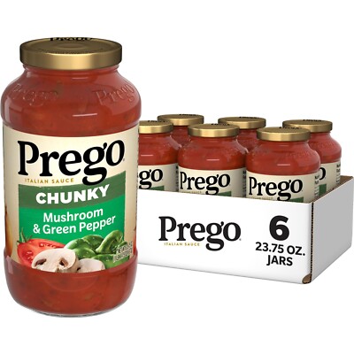 Prego Chunky Mushroom and Green Pepper   Pasta   Sauce, 23.75 Oz (Case of 6)